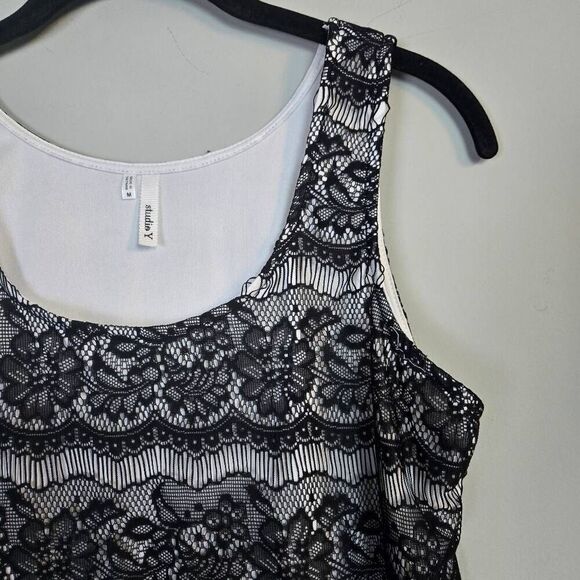 VTG Studio Y Womens Sheer Lace Overlay Tank Top Size Medium Black Y2K Whimsigoth - Picture 3 of 6